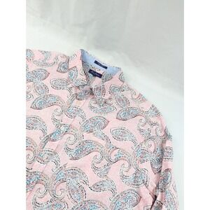 Alan Flusser Mens 2XL Pink All Over Paisley Button Down Long Sleeve Linen Blend
